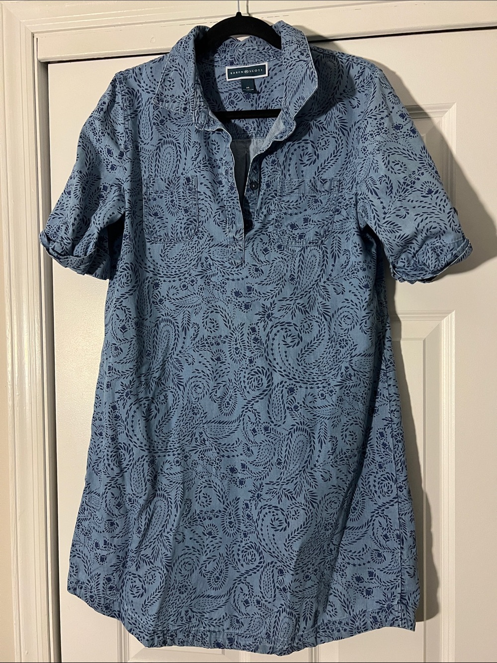 Karen Scott Blue Paisley Short-Sleeve Shirt Dress